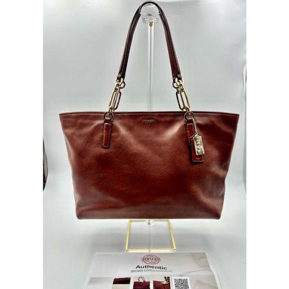 Authentic Coach Madison West East Brown Leather Tote Red Lining Large Bag Purse
